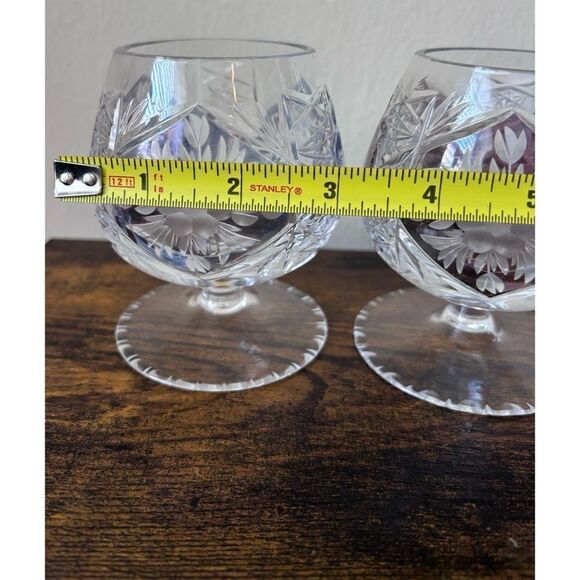 Vintage French Hand Cut Crystal  Cognac Glasses/ Set Of 2 - Picture 5 of 5